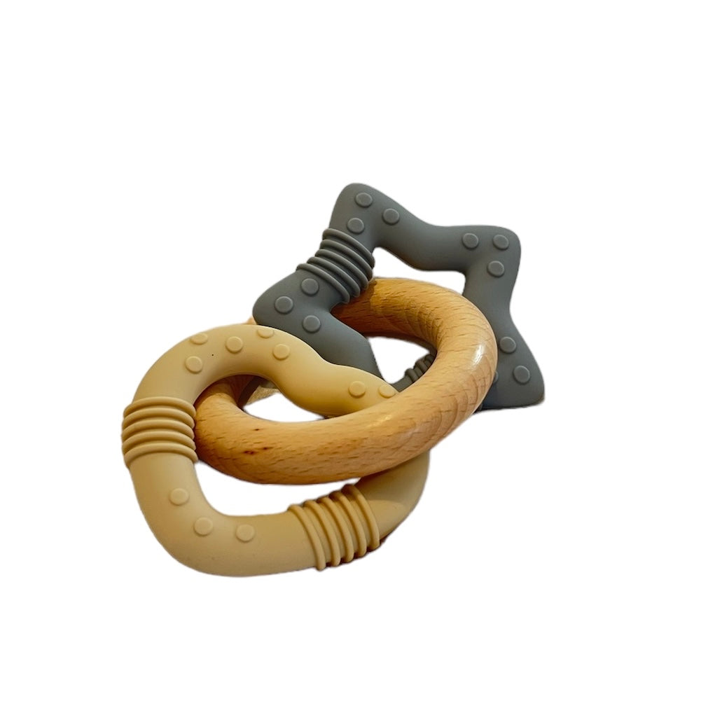 Anneau de dentition bois silicone bleu